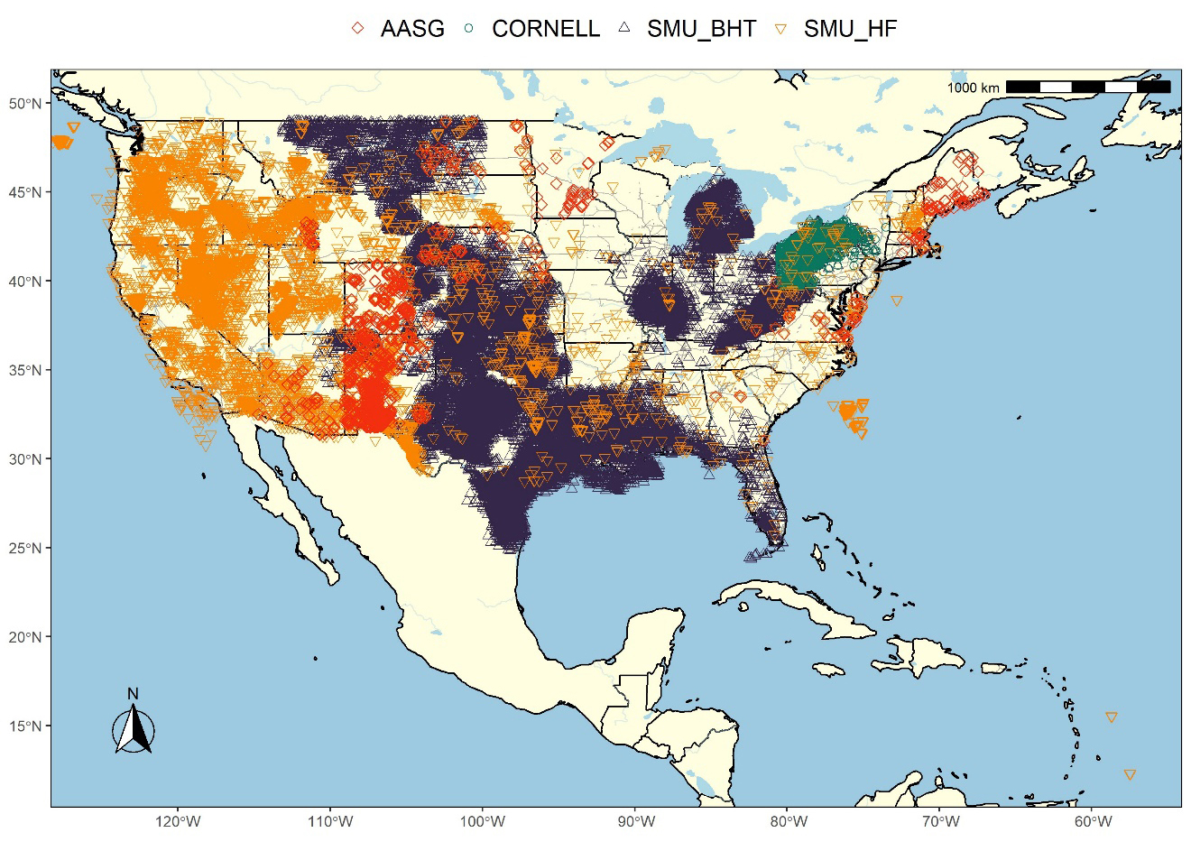 Spatial Distribution of U.S. Geothermal Data Points